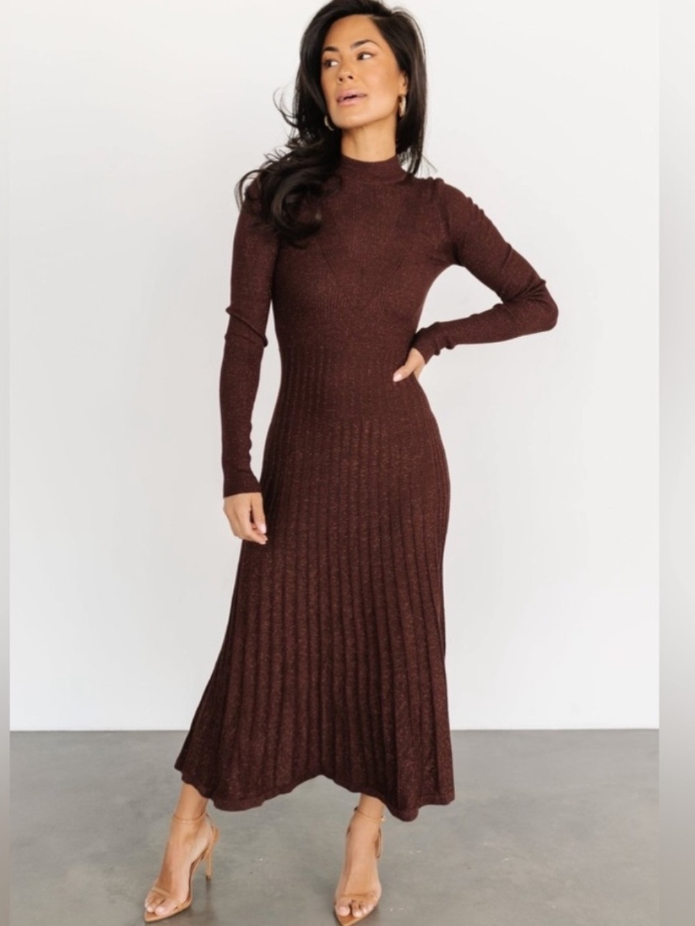 Baltic Born Jamelia Pleated Long Sleeve Mock Neck Maxi Sweater Dress Size XL